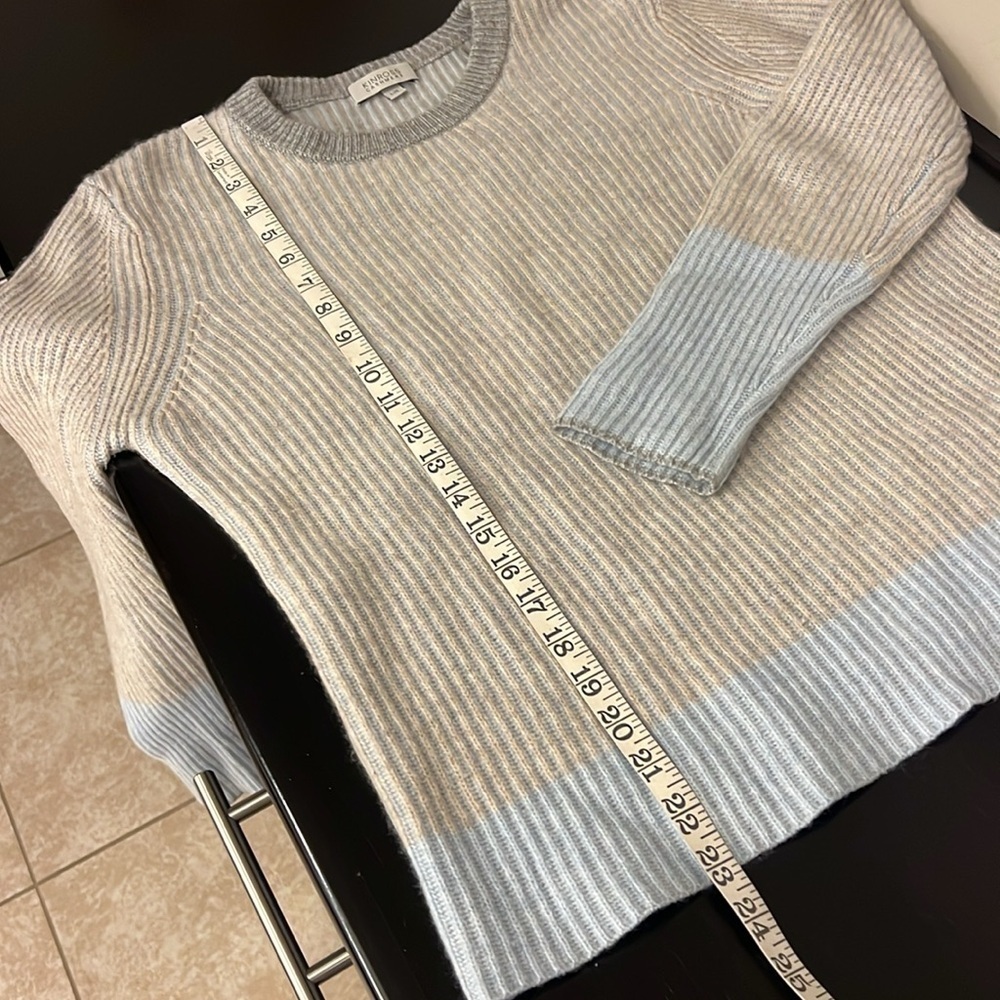Kinross Cashmere ribbed knit pullover sweater, colorblock pastel colors, Sz L - Picture 8 of 10